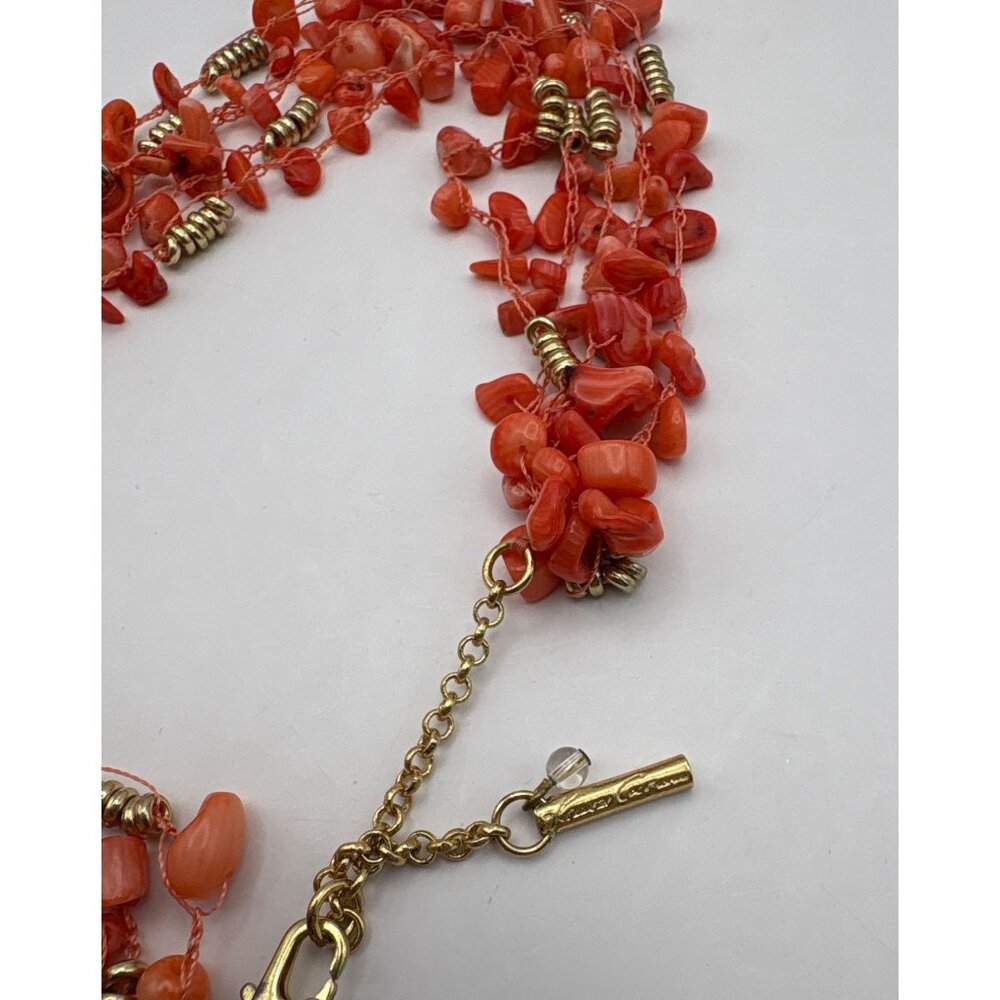 Kenneth Cole Multi-Strand Pink Bead Necklace Gold Tone Accents Boho Coral Style - Picture 3 of 8